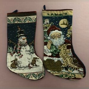 Greenbrier International Tapestry Santa’s Sleigh Christmas and Snowman Stockings